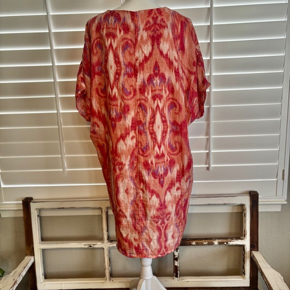 Chico’s Womens Linen Tunic Wedge Dress Size 1 Medium Ikat Beach Coverup Tunic - Picture 6 of 8